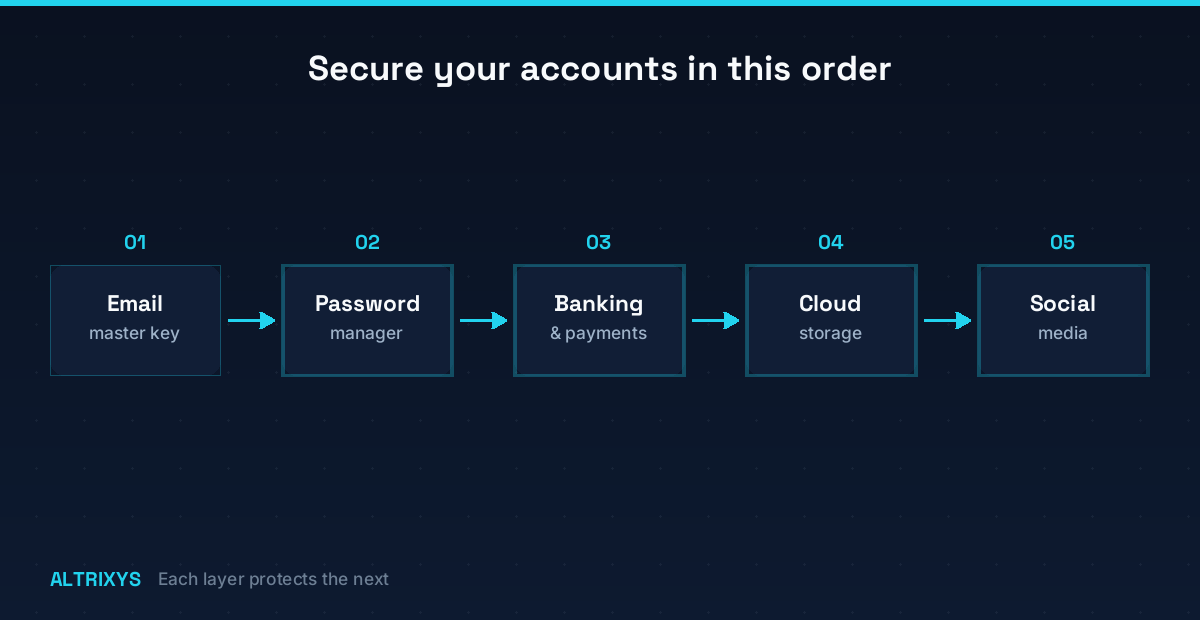 Priority order for securing online accounts, starting with email